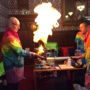 Foyle MP Mark Durkan setting fire to a methane mamba of soap bubbles at Westminster.