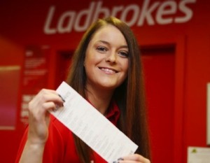 Leanne McGettigan from Ladbrokes with a copy of the winning betting slip