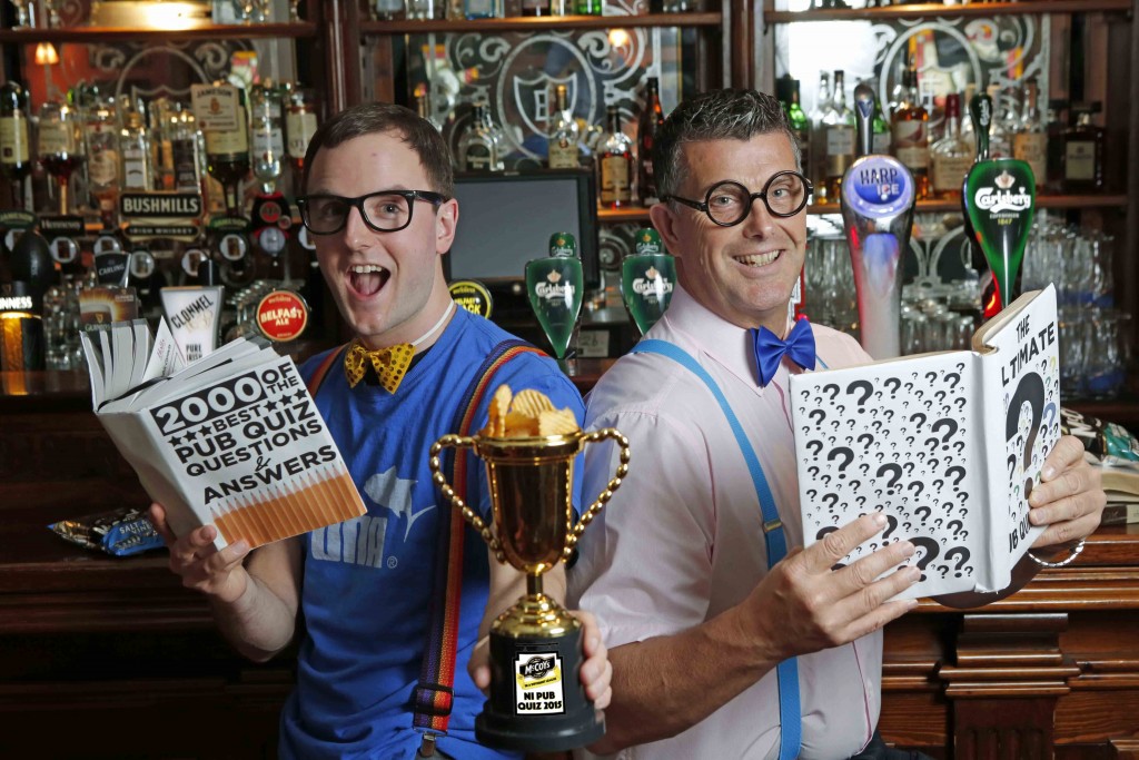 CLEVER CLOGS John Baxter and Ricky Watts of KP Snacks are on the hunt to find Northern Irelands brainiest pub quiz team with the launch of the sixth annual McCoys NI Pub Quiz.  The provinces biggest pub quiz competition offers local brainiacs the opportunity to compete for a mouth-watering £1000 first prize and the coveted title of McCoys NI Pub Quiz Champions 2015.  From now until the end of August, 14 regional heats will take place across Northern Ireland in Ballymena, Downpatrick, Armagh, Enniskillen, Omagh, Carrickfergus, Cookstown, Newry, Derry~Londonderry, Lurgan, Portstewart and Hillsborough.  The winning team from each heat will qualifying for the Grand Final at The Errigle Inn in Belfast on Thursday September 3.  Teams wanting to enter the competition and pit their skills against the best should simply turn up at their nearest heat.  For details on venues and dates, visit the McCoys NI Facebook page.   Teams must have no more than six members and must be available to participate in the final in Belfast on September 3.